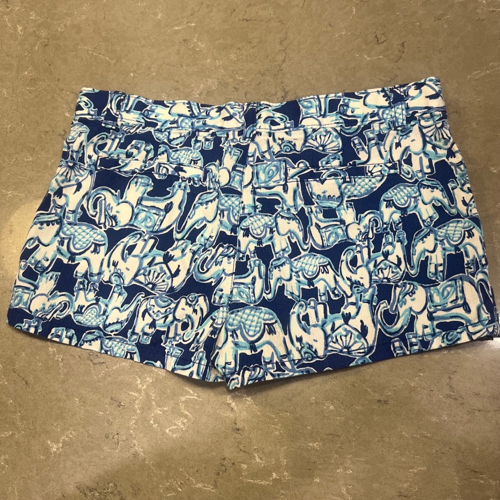 Lilly Pulitzer Shorts Elephant Print Casual Blue White Girls Size 14